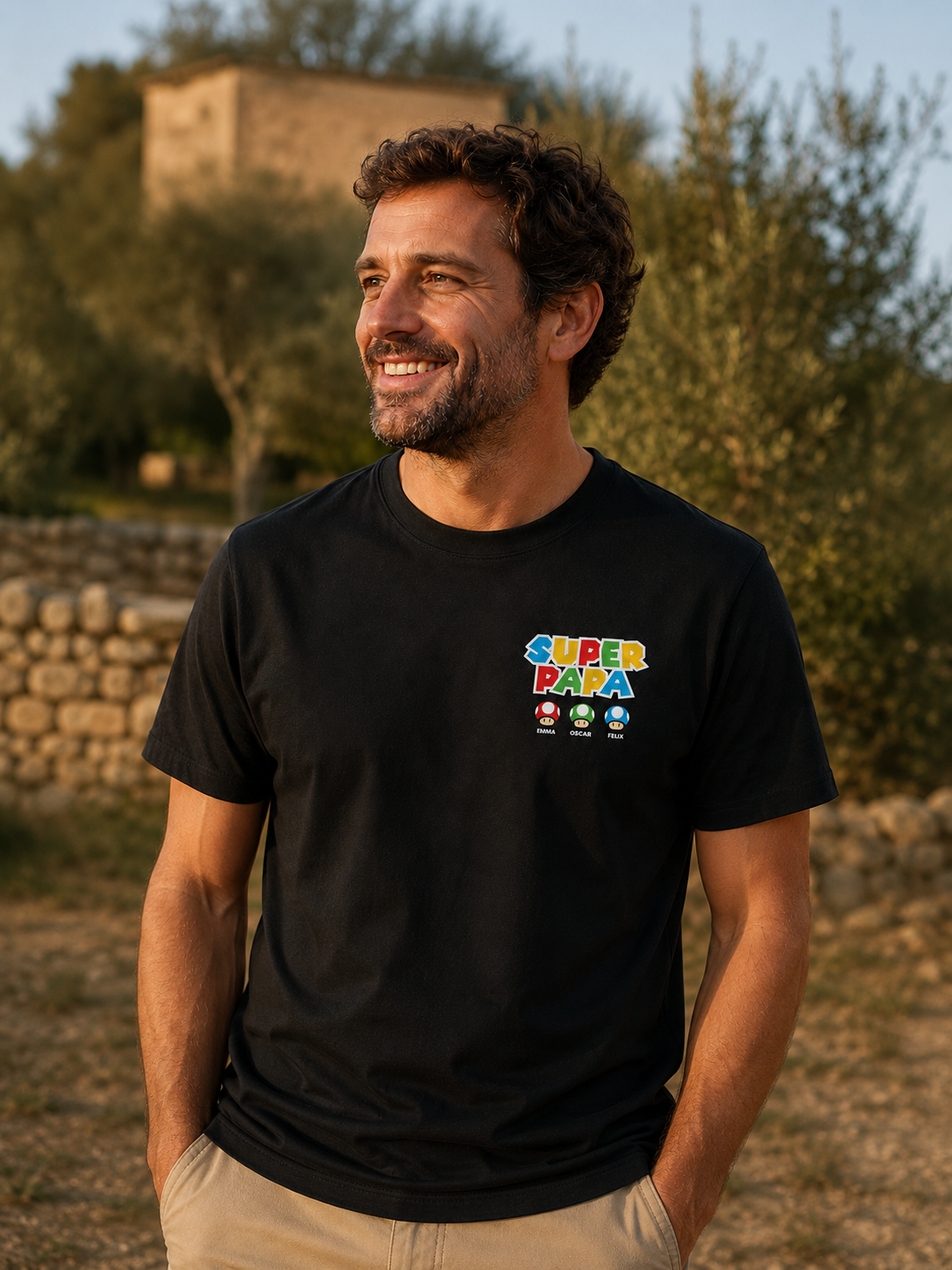 T-shirt papa personnalisé prénom enfants rétro — vue 2 (version précédente)