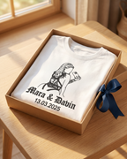 T-shirt couple personnalisé — portrait & prénoms