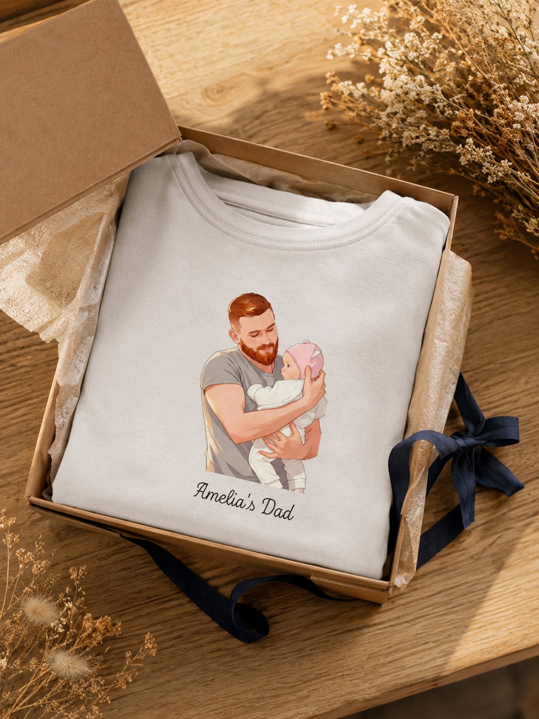 T-shirt Portrait Papa enfants personnalisé illustré