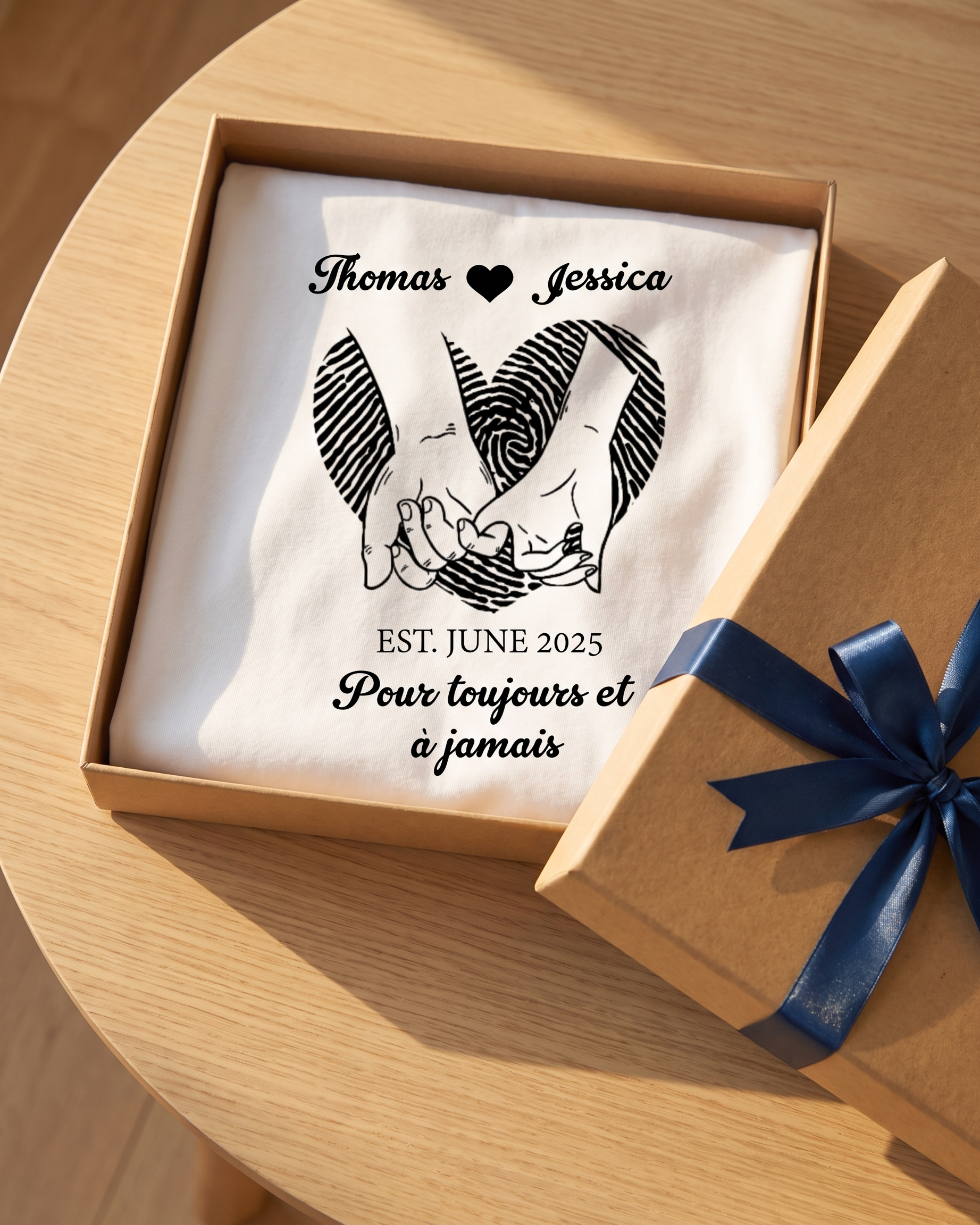T-shirt couple personnalisé — votre photo & prénoms