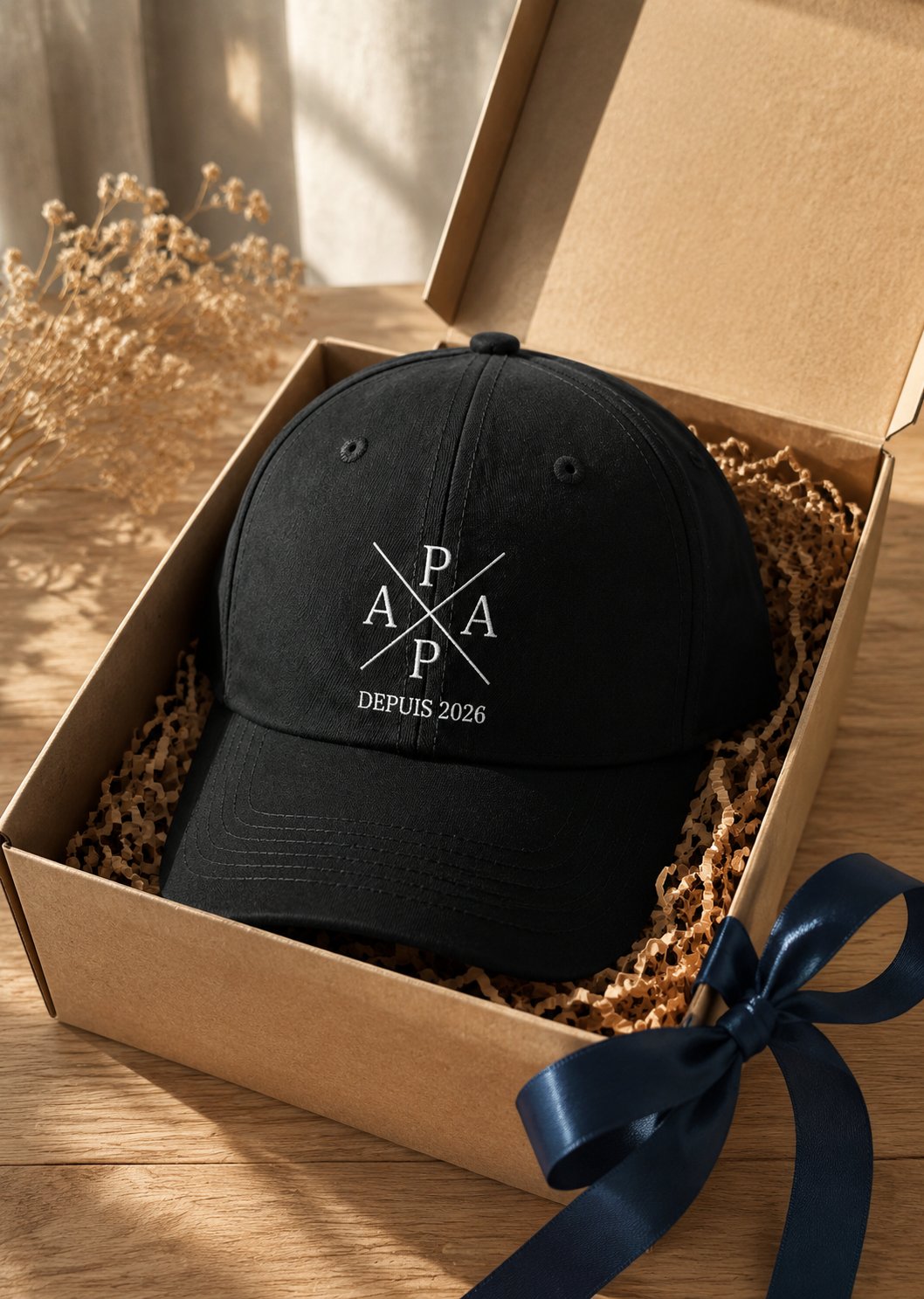 Casquette P A P A personnalisée date prénoms brodé France — vue 5