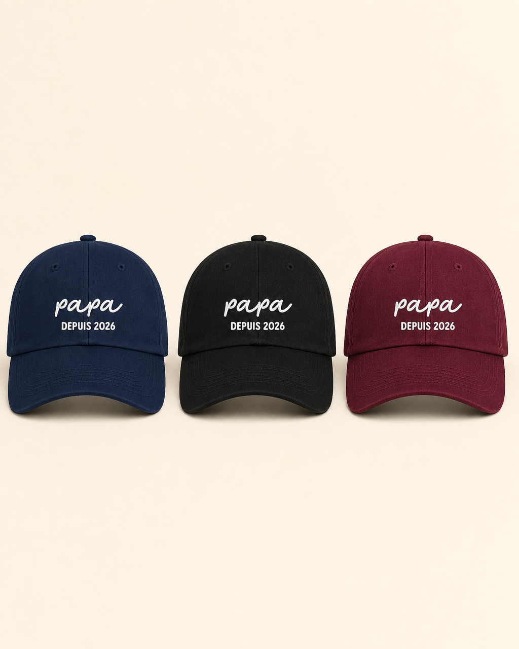 Casquette Papa brodée personnalisée – prénoms & année – brodée en France